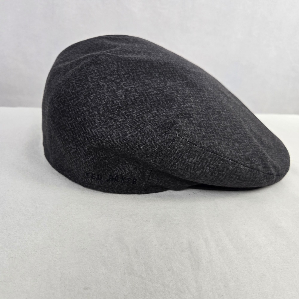 Ted Baker Mens Charcoal Grey Herringbone Flat Cap Ivy Hat Paisley Lining 60cm XL